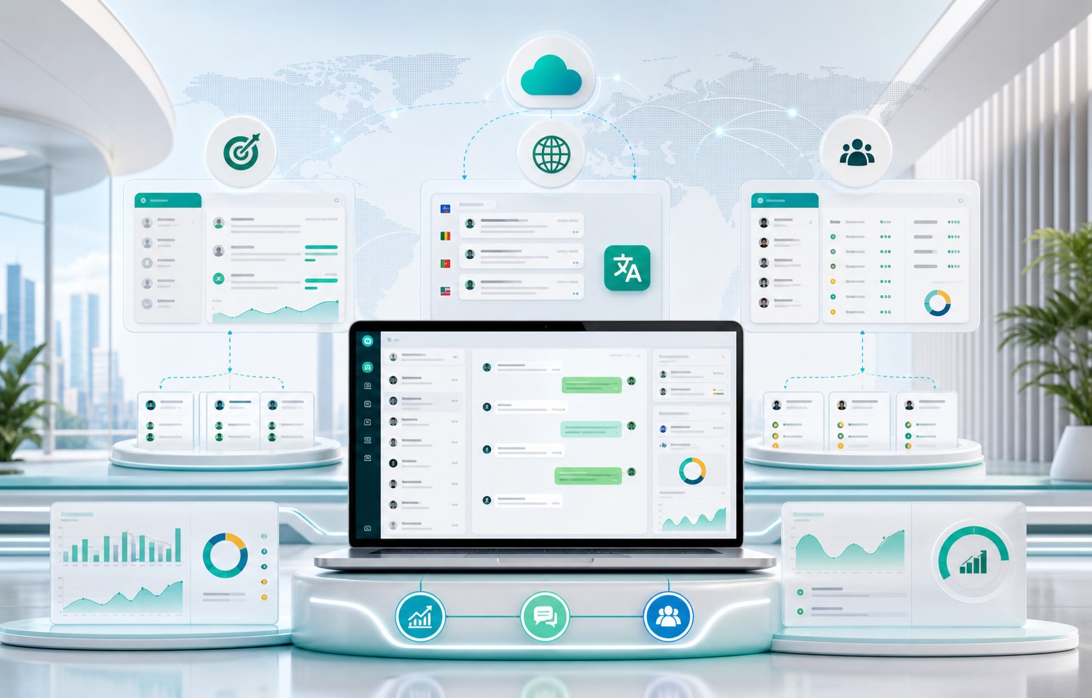GoCloud command center connecting sales, support, translation, and account operations